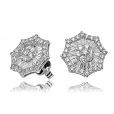 Round & Baguette Diamond Cluster Earrings