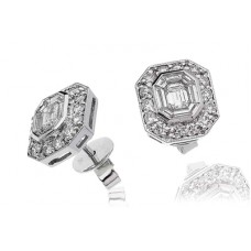 Emerald & Round Diamond Halo Cluster Earrings