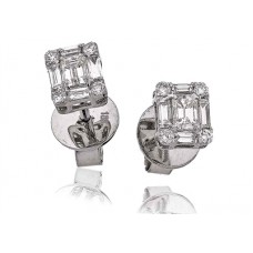 Emerald/round Diamond Cluster Earrings