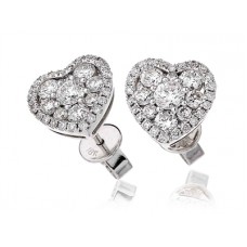 Heart Shaped Round Diamond Cluster Earrings