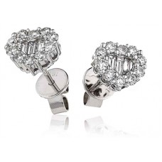 Round & Baguette Diamond Cluster Earrings