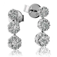Modern Round Diamond Cluster Drop Earrings