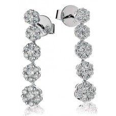 Modern Round Diamond Cluster Drop Earrings