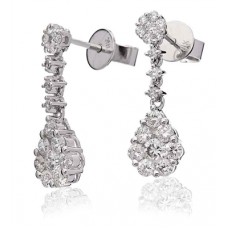 Modern Round Diamond Cluster Drop Earrings