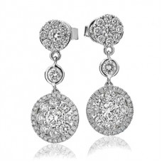 Modern Round Diamond Cluster Drop Earrings
