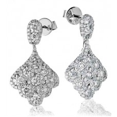 Modern Round Diamond Cluster Drop Earrings