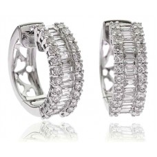 Elegant Round & Baguette Diamond Hoop Earrings