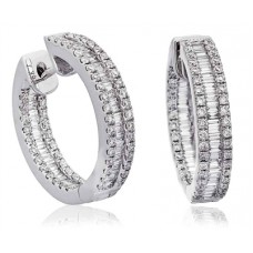 Elegant Round & Baguette Diamond Hoop Earrings