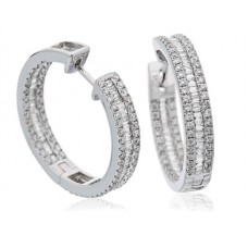 Elegant Round & Baguette Diamond Hoop Earrings