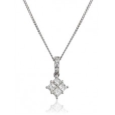 Cluster Princess & Round Diamond Designer Pendant