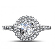 Round Diamond Double Halo Shoulder Set Ring