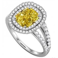 Fancy Yellow Radiant Diamond Halo Shoulder Set Ring
