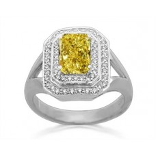 Fancy Yellow Radiant Diamond Halo Shoulder Set Ring