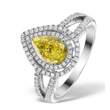 Fancy Yellow Pear Diamond Halo Shoulder Set Ring