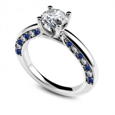 Blue Sapphire And Round Diamond Engagement Ring