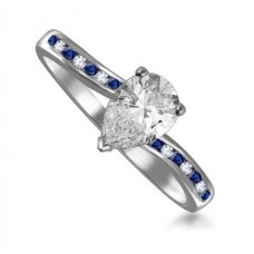 Blue Sapphire And Pear Diamond Engagement Ring