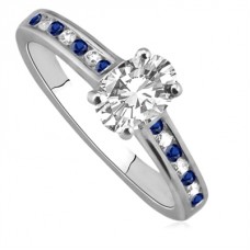 Blue Sapphire And Oval Diamond Engagement Ring