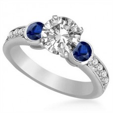 Blue Sapphire & Round Diamond Designer Vintage Ring