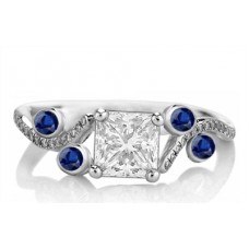 Blue Sapphire & Pincess Diamond Designer Vintage Ring