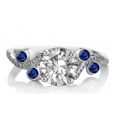 Blue Sapphire & Round Diamond Designer Vintage Ring
