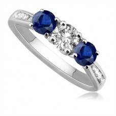 Blue Sapphire & Round Diamond Designer Vintage Ring