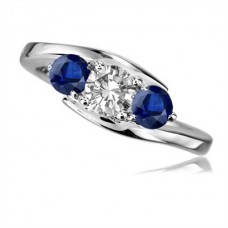 Modern Round Diamond & Blue Sapphire Trilogy Ring