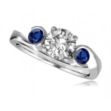 Modern Round Diamond & Blue Sapphire Trilogy Ring
