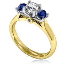 Modern Round Diamond & Blue Sapphire Trilogy Ring