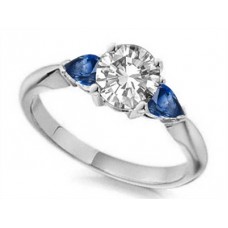 Round Diamond & Blue Sapphire Trilogy Ring