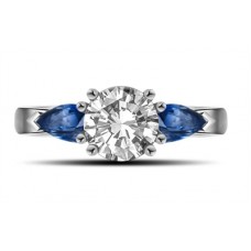 Round Diamond & Blue Sapphire Trilogy Ring
