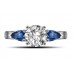 Round Diamond & Blue Sapphire Trilogy Ring