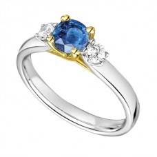 Modern Round Diamond & Blue Sapphire Trilogy Ring