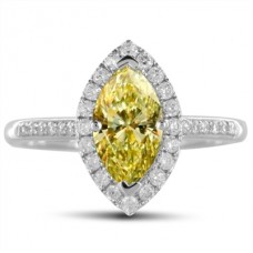 Fancy Yellow Marquise Diamond Halo Shoulder Set Ring