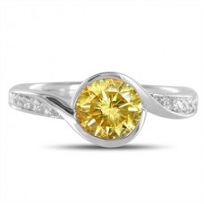 Fancy Yellow Round Diamond Halo Shoulder Set Ring