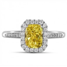 Fancy Yellow Radiant Diamond Halo Shoulder Set Ring