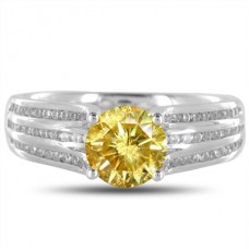 Fancy Yellow Round Diamond Halo Shoulder Set Ring