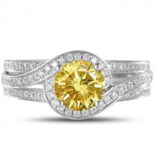 Fancy Yellow Round Diamond Halo Shoulder Set Ring