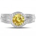 Fancy Yellow Round Diamond Halo Shoulder Set Ring