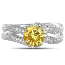 Fancy Yellow Round Diamond Halo Shoulder Set Ring