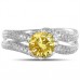 Fancy Yellow Round Diamond Halo Shoulder Set Ring