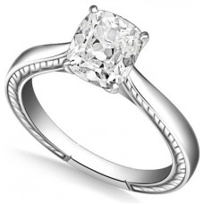 Engraved Cathedral Cushion Diamond Engagement Ring