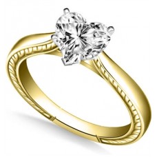 Engraved Cathedral Heart Diamond Engagement Ring