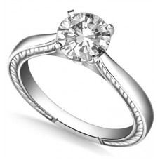 Engraved Cathedral Round Diamond Engagement Ring