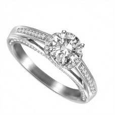 Unique Swirl Round Diamond Engagement Ring