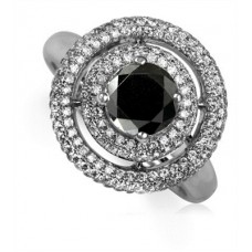 Round Black Diamond Double Halo Ring
