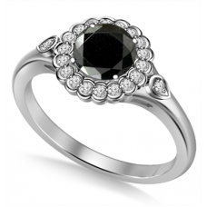 Round Black Diamond Floral Ring
