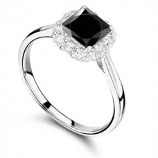 Princess Black Diamond Halo Ring