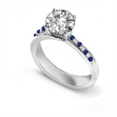 Blue Sapphire And Round Diamond Engagement Ring