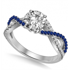 Infinity Twist Blue Sapphire And Round Diamond Engagement Ring