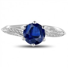 Blue Sapphire And Round Diamond Engagement Ring